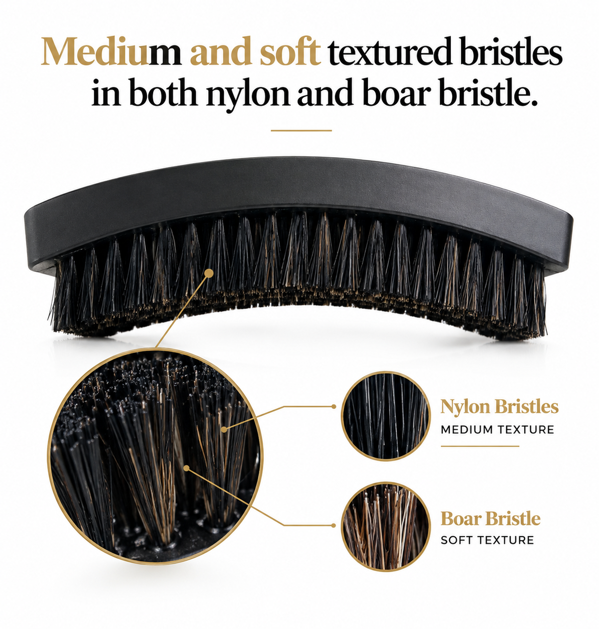 Curved Hair & Beard Brush – Premium Wooden wave Brush with Boar and Nylon multi textured Bristles for Detangling & Grooming
